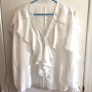 Ruffled White Blouse NEW Women’s Size XL Boutique Find